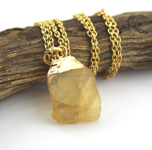 Natural crudo sin cortar citrino noviembre birthstone joyería colgante collares latón 18K chapado en oro cable cadena declaración collares - Product Image 3