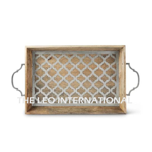 Plateau décoratif et matériau en bois de manguier joint 2 poignées pour servir le stockage des aliments boissons salon 18x10x4 pouces - Product Image 1