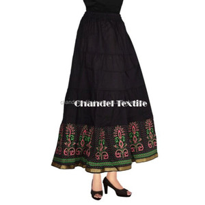 Jupe longue droite imprimée à fleurs en coton indien pour femmes jupes brodées jupes de style hippie pour dames robe de soirée - Product Image 2