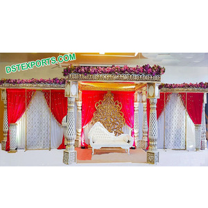 Magnífico Mandap de Boda Tallado en Fibra, Mandapam Tradicional del Sur de la India, Conjunto de Mandap para Boda Hindú, California - Product Image 1