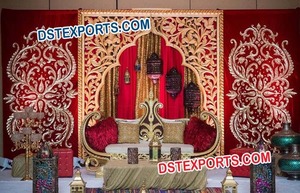 Rajasthani Style Wedding Stage Backdrop <b>Curtains</b> Glossy Mehandi Stage Backdrop <b>Curtains</b> Mehandi Stage Royal Blue Velvet - Product Image 3