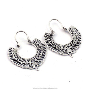Pendientes Largos Redondos Grandes Hechos a Mano con Diseño Nuevo, Plata de Ley 925, Joyería Fina para Mujer - Product Image 1