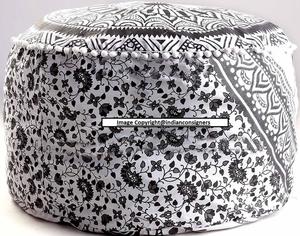 Housse de siège de chaise à fleurs Ombre Mandala Pouf de 22 pouces Pouf rond gris Pouf Bouffée de couleurs multiples Décoration intérieure par Indian Consigners - Product Image 4