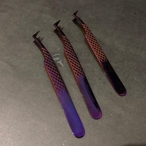 Pinzas de extensión de pestañas con agarre de diamante de acero inoxidable sostenible japonés púrpura pinzas de pestañas fuertes sólidas punta de fibra de volumen profesional - Product Image 5