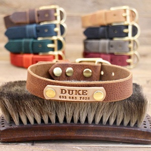 Collar de cuero hecho a mano para perro, de latón macizo, dorado, etiquetas personalizadas, WDS-0013 - Product Image 1