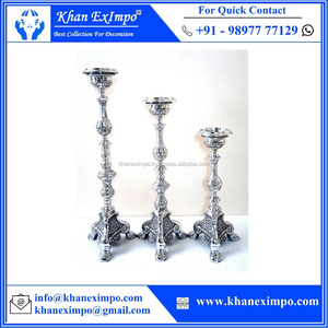 Soporte de Pilar barroco plateado de metal de aluminio hecho a mano con acabado de níquel y diseño en relieve para decoración de bodas - Product Image 4