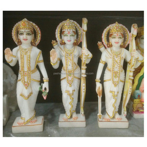 Statues de Ram Darbar en marbre blanc Makrana coloré, statues peintes de Ram Sita Lakshman en marbre blanc Makrana - Product Image 1