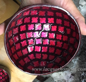 Rojo diseño de piel de serpiente de concha de coco de artesanía bowl - Product Image 1