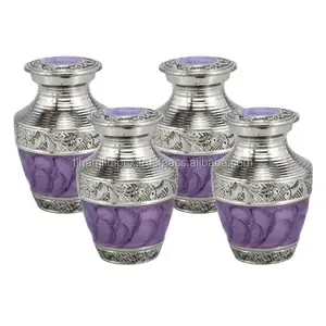 Set of 4 Small Mini Lavender Purple Keepsake Urns in Velvet Box for Human Ashes and Pet Ashes Wholesaler
