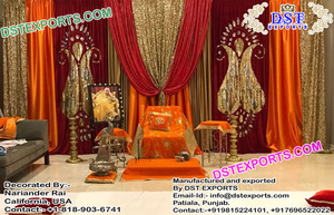 ฉากหลังงานแต่งงานเวทีสีสันสดใสฉากหลังสำหรับงานแต่งงานฉากหลังลายนกยูงปักลวดลาย - Product Image 2