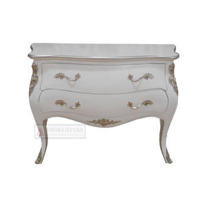 Wooden Furniture White SIlver Bombay <b>Cabinet</b> 2 Drawers French Style - Product Image 1