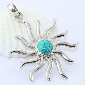 Pierre précieuse turquoise pour femmes, artisanat au soleil, pendentif en argent sterling 925, bijoux fins - Product Image 2