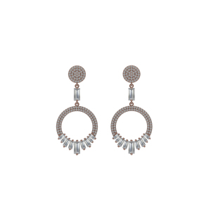 Boucles d'oreilles en or Rose 14K, Baguette en diamant, topaze blanche, pierres précieuses indiennes, Jaipur - Product Image 1