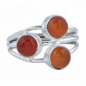 Hermosa piedra redonda de tres piedras, Gema cornalina, anillo de diseñador de Plata de Ley 925, ajuste de bisel de joyería, anillo de moda. - Product Image 2
