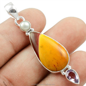 Colgante bohemio de plata con piedras preciosas de jaspe Mookaite Natural en forma de pera para mujer, colgante de declaración de Plata de Ley 925, joyería hecha a mano - Product Image 5