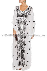 Femmes confortable coton Maxi robe caftan décolleté festonné gland ceinture cordon frange ourlet broderie Sexy dentelle XL nouveau - Product Image 2