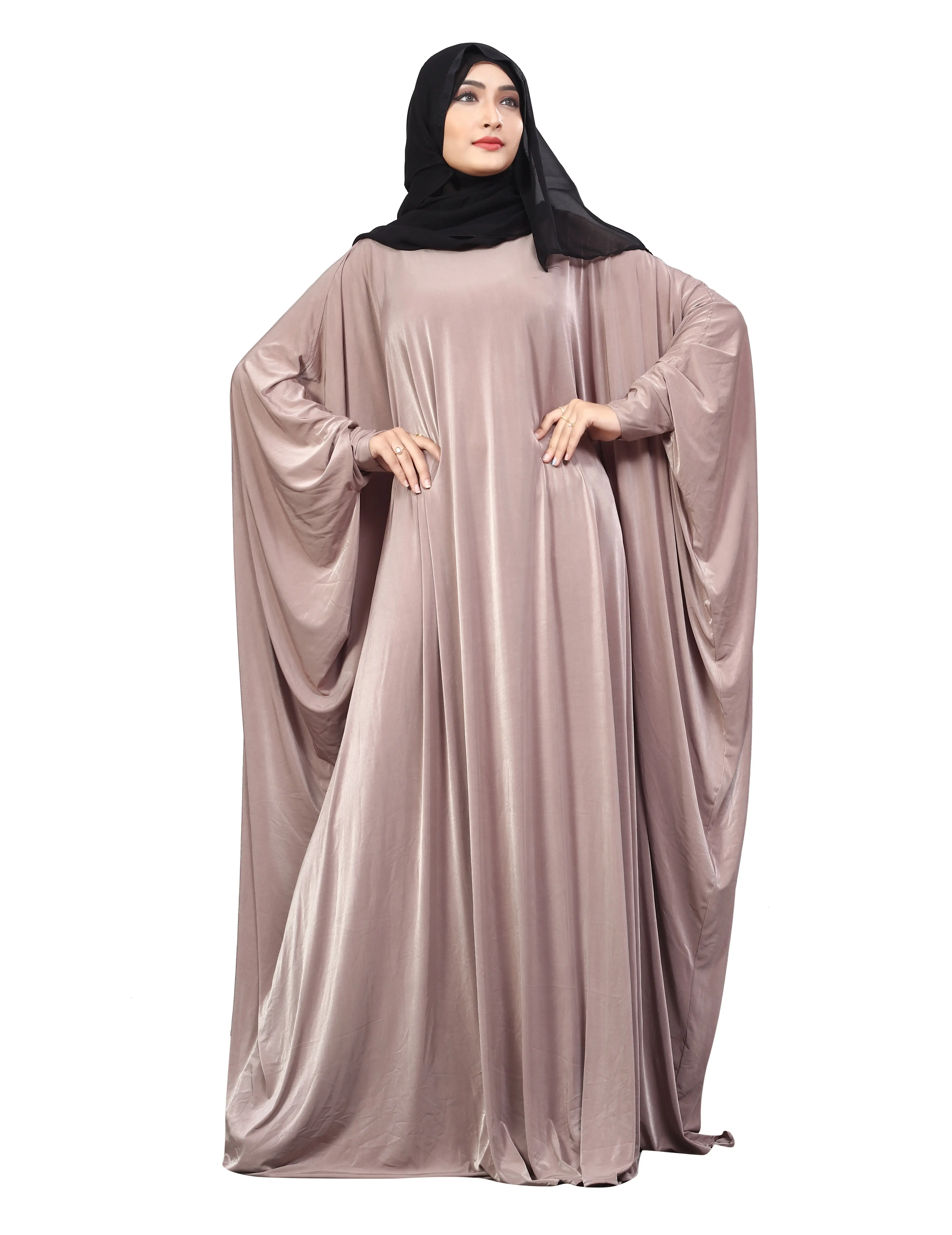Warna Ungu Muda Polos Ukuran Bebas Abaya Lykra Arab dengan Syal Jilbab Sifon untuk Wanita