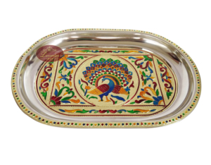 BANDEJA DECORATIVA MEENAKARI DE ACERO INOXIDABLE DISEÑADO ROYAL PAVECO REAL-DORADO DE LA (8,35 "X 12,50" X 0,87 "PULGADAS) - Product Image 2
