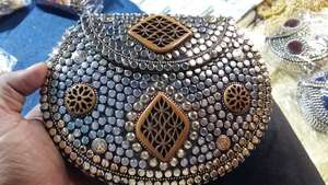 Vintage Decorative Brass and Copper Clutch <b>Bag</b> Stone Patterned Evening Purse with Veet Interior <b>for</b> <b>Weddings</b> - Product Image 2