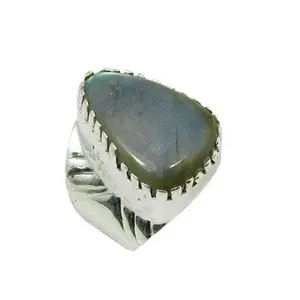 Pierre précieuse Labradorite bleue naturelle Bague en vermeil d'éternité en argent sterling pur 925 Bijoux fins Sertissage de lunette Grossiste Exportateur - Product Image 1