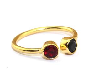 Fabricante al por mayor doble piedra anillo de cuarzo negro y rojo anillo ajustable de doble banda anillo pequeño de diseñador minimalista flexible - Product Image 3