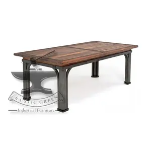 Vintage Industrial Iron & Dark Wood Dining Table