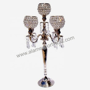 Nouvellement Style Européen Cinq Tête Cristal Candélabre Pièce Maîtresse Dernière Conception Décoration De Mariage Argent Fini - Product Image 1