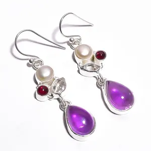 Natural multi gemstone earrings handmade fine jewelry 925 sterling silver earrings jewelry wholesaler and suppliers
