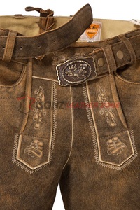 Nouveau design vintage 2026 – Élégantes Lederhosen bavaroises en daim pour hommes, pantalon en cuir véritable avec ceinture en cuir - Product Image 3