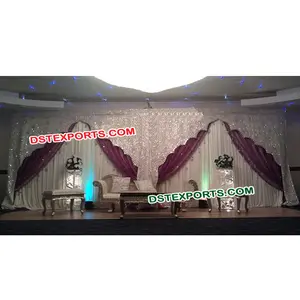 Đám Cưới Bạc Embrodried Backdrop Đám Cưới Ấn Độ Lấp Lánh Thêu Backdrop Đám Cưới Mandap Backdrop Rèm Trang Trí