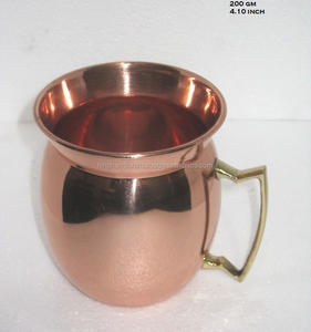 Taza de cobre brillante con logotipo personalizado con base de mango de latón, capacidad de metal de 1l martillado para regalos fabricados en la India - Product Image 5