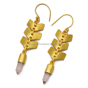 Boucles d'oreilles romantiques pour femmes en argent sterling 925 plaqué or Rose Quartz Gemstone. Grossiste Fabrication PAR CASA DE PLATA - Product Image 1
