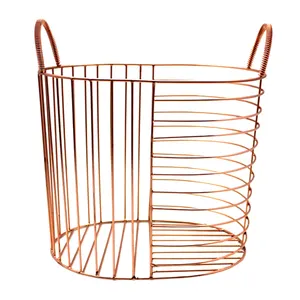 Hot Selling Metal Iron Oval Basket F55 Copper Plating New Design Storage Basket For Kitchen & Hotels Storage Customized