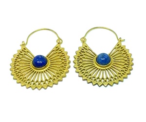 Gold Color Bohemian <b>Floral</b> Style <b>Hoop</b> Earrings for Women Lapis Stone Diamond Accent Mainly Made Brass Fashion <b>Hoop</b> Earrings - Product Image 4