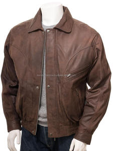 Chaqueta de bombardero de moda de invierno para hombre de talla grande de cuero de vaca genuino de piel de oveja con cierre de cremallera de cuero genuino transpirable para hombre - Product Image 3
