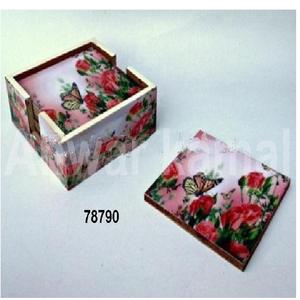 Juego de 6 posavasos de madera esmaltada pintada a mano - Product Image 2