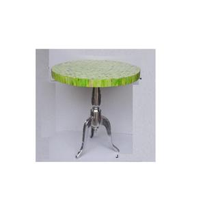 Mesa redonda con incrustaciones de hueso verde, espejo pulido, Base de aluminio, muebles pequeños para el hogar para sala de estar, supermercado, decoración de gimnasio - Product Image 4