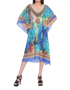 gypsy Hot Sale African Clothing Women Traditional digital print kaftan with embellishment work Designs kaftan