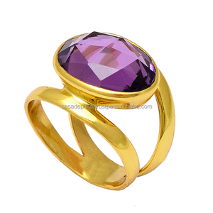 แหวนพลอยอเมทิสต์สุดวิเศษ925แหวนเงินสเตอร์ลิงพร้อมตัวเรือนชุบทองแหวนดีไซน์ล่าสุดสำหรับผู้หญิง - Product Image 4