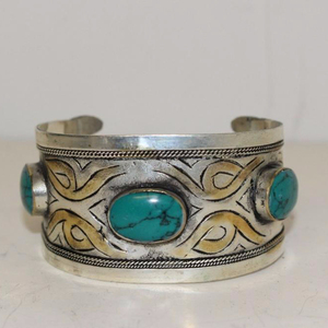 Brazalete de mano de latón con piedra Natural, pulsera - Product Image 1