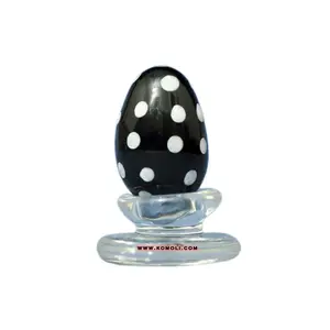 블랙 폴카 도트 손으로 불어 유리 구슬 부활절 장식 계란
