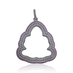 Pendentif bouddha traditionnel, pierre précieuse sertie de rubis, en argent 925, bijoux faits main, cadeaux religieux - Product Image 2