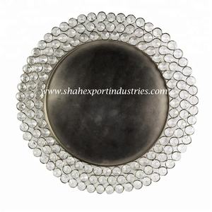 Gold <b>Metal</b> Charger Plate With Crystal <b>Beaded</b> Border Round Charger Plate for Dinner Wedding Party Table Decor - Product Image 3