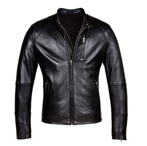 Men's Cow <b>Skin</b> Leather Stand Collar Jacket - Product Image 1