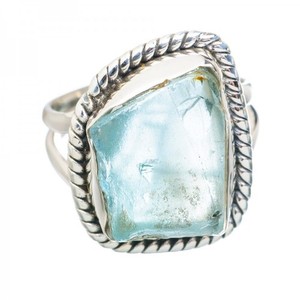 925 Plata de ley sólida aguamarina anillo de piedras preciosas naturales declaración joyería aguamarina piedra declaración anillo a precio barato - Product Image 1