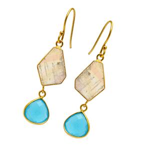Moonstone Topaz Gemstone 925 Sterling <b>Silver</b> Designer Gold Plated Dangle <b>Earrings</b> Fashionable <b>Earring</b> for Women. - Product Image 1