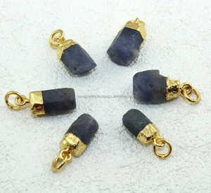 Pendentif à breloque en saphir bleu, connecteur de pierres précieuses, en or galvanisé, 16 à 22mm 24k, bijoux brut, vente en gros - Product Image 4