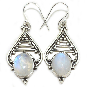 Pendientes de plata de ley 925 con piedra lunar de arcoíris, óvalo, color blanco, buena apariencia, joyería de plata de ley 925 - Product Image 4