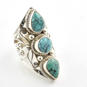Anillos de piedras preciosas turquesas genuinas, joyería de plata de ley 925 al por mayor - Product Image 2