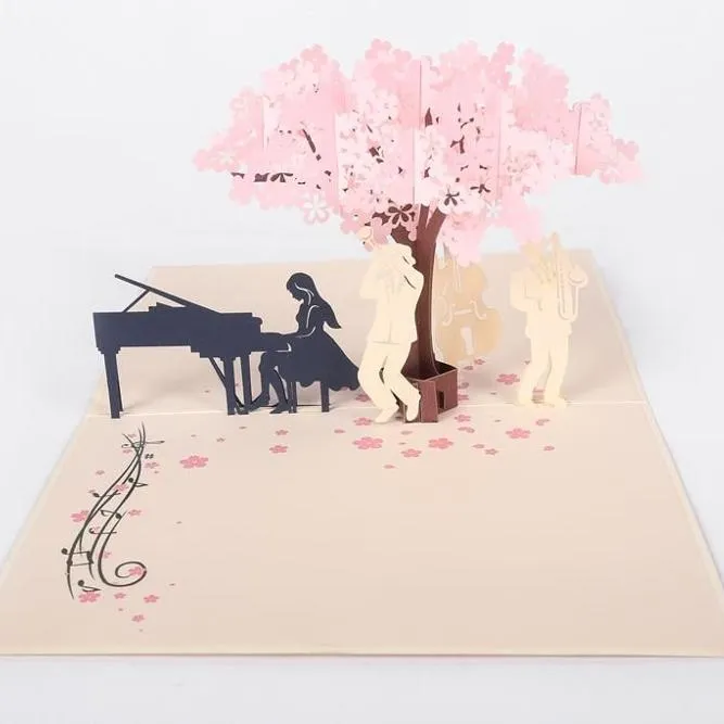 Cherry Blossom Music Band 3D Pop Up Card Handmade Laser Cut Greeting Card Birthday Card